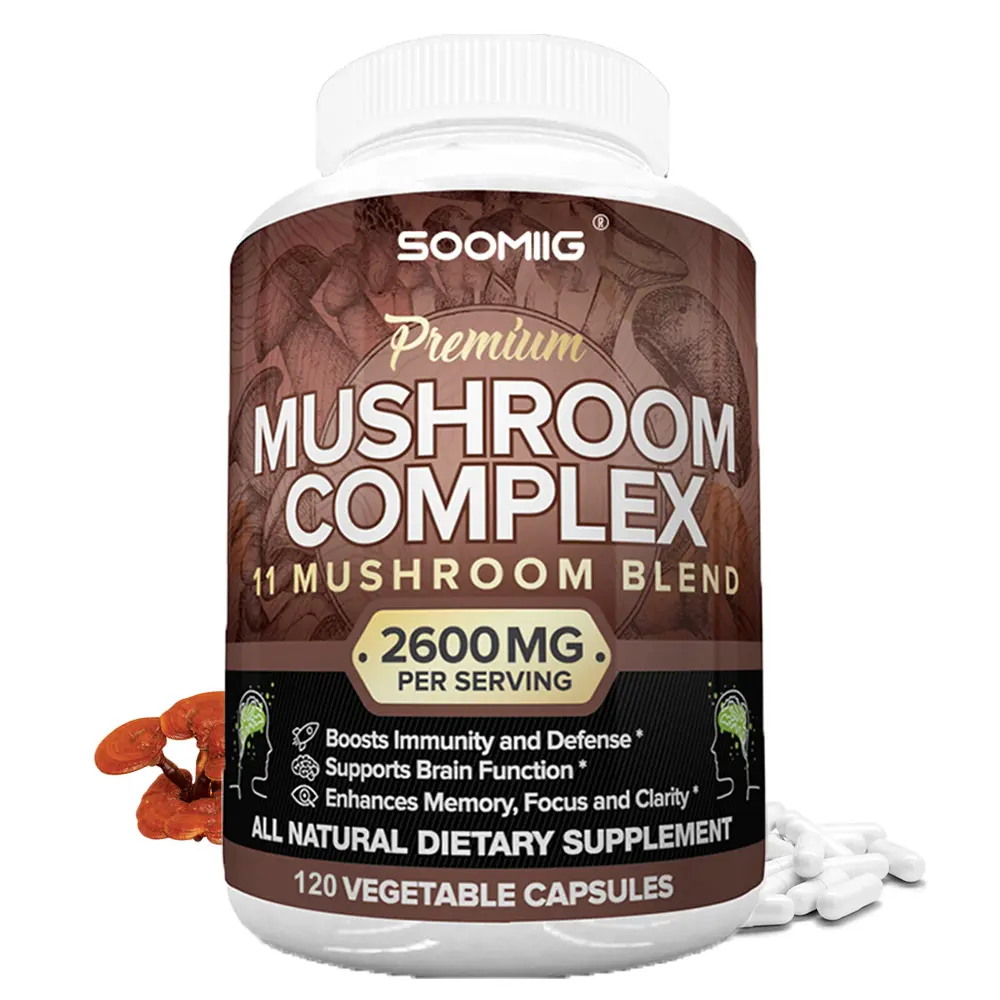 SOOMIIG Premium 11 Mushroom Complex - 2600mg with Lion's Mane, Reishi & Cordyceps for Brain Focus & Immune Support - 120 Capsules
