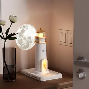 Moonlight Lighthouse Projection Atmosphere Light, USB Rechargeable Creative Atmosphere Night Light, Human Move Sensor Night Light for Room Decoration