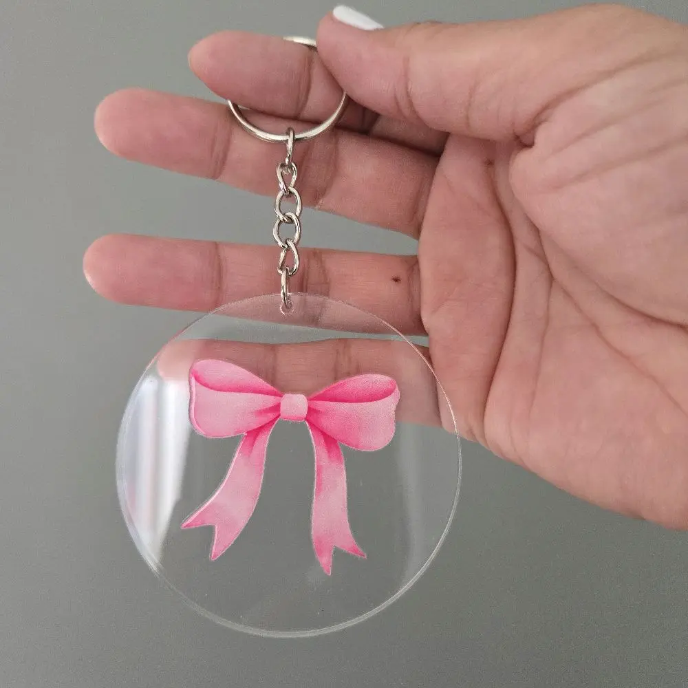 Clear Acrylic Keychain with UVDTF pink bow