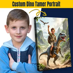 WonderMe The Dino Tamer Personalized Portrait for Kids Professional Print Ready to Hang Dragon Rider Design