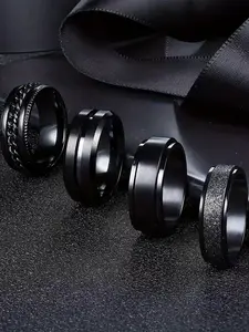 Men's Titanium Steel Ring Set, Matte Finish, Rotatable Design, Stainless Steel, Stress Relief Jewelry, 4-Piece Set, Stackable Statement Rings