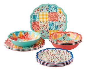The Pioneer Woman Patchwork Medley Melamine Dinnerware Set – 12-Piece, BPA-Free, Dishwasher Safe