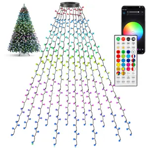Smart Christmas Tree Lights, 448 LED Color Changing Waterfall Tree Topper Lights with Remote & APP, 8.2FT X 16 Lines RGB Christmas Light for Indoor Outdoor Party Xmas Decoration
