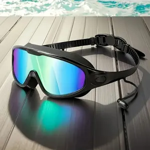 Anti-Fog Swim Goggles with UV Protection, Leakproof Wide Angle Lenses, Comfort Fit with Earplugs & Nose Clip, Black Frame, Clear Vision