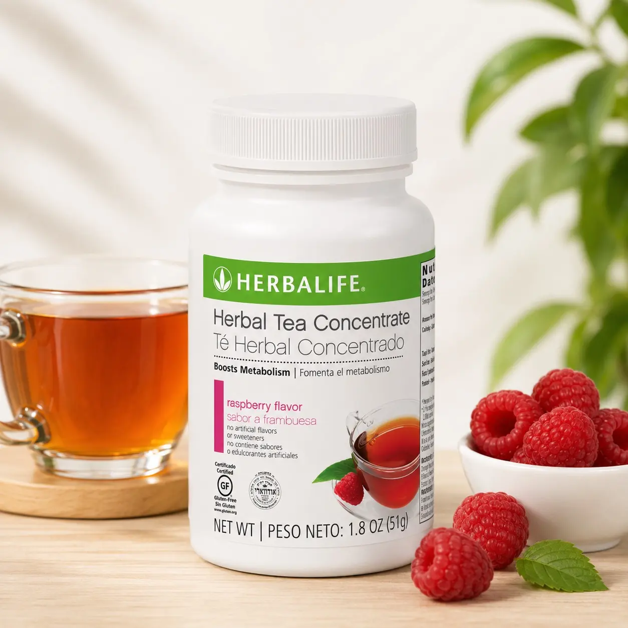 Herbalife Sugar-Free Raspberry Flavor Herbal Tea Concentrate - Green Tea, Orange Pekoe Beverage, 1.8 oz (51g) Bottle
