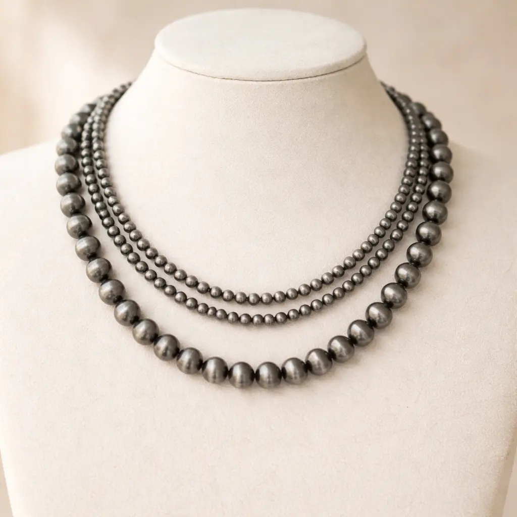 Triple-Strand Oxidized Metal Bead Necklace - Fashionable Costume Jewelry Accessory with Boho Western & Adjustable Extension Designs for Daily Wear, Bead Necklaces, Boho Western Necklaces