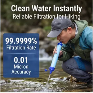 Portable 4-Stage Water Filter Straw, Removes 99.9999% Impurities, Ideal for Outdoor Adventures, Filters Up to 1500 Liters of Water