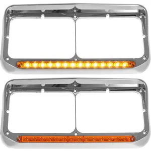 Partsam 2x Headlight Bezel with 12" Amber LED Light Strip Chrome LH & RH Replacement for 4x6 Light Kenworth T400 T600 T800 W900B W900L Peterbilt 378 379 Western Star 4900 Freightliner FLD Classic XL