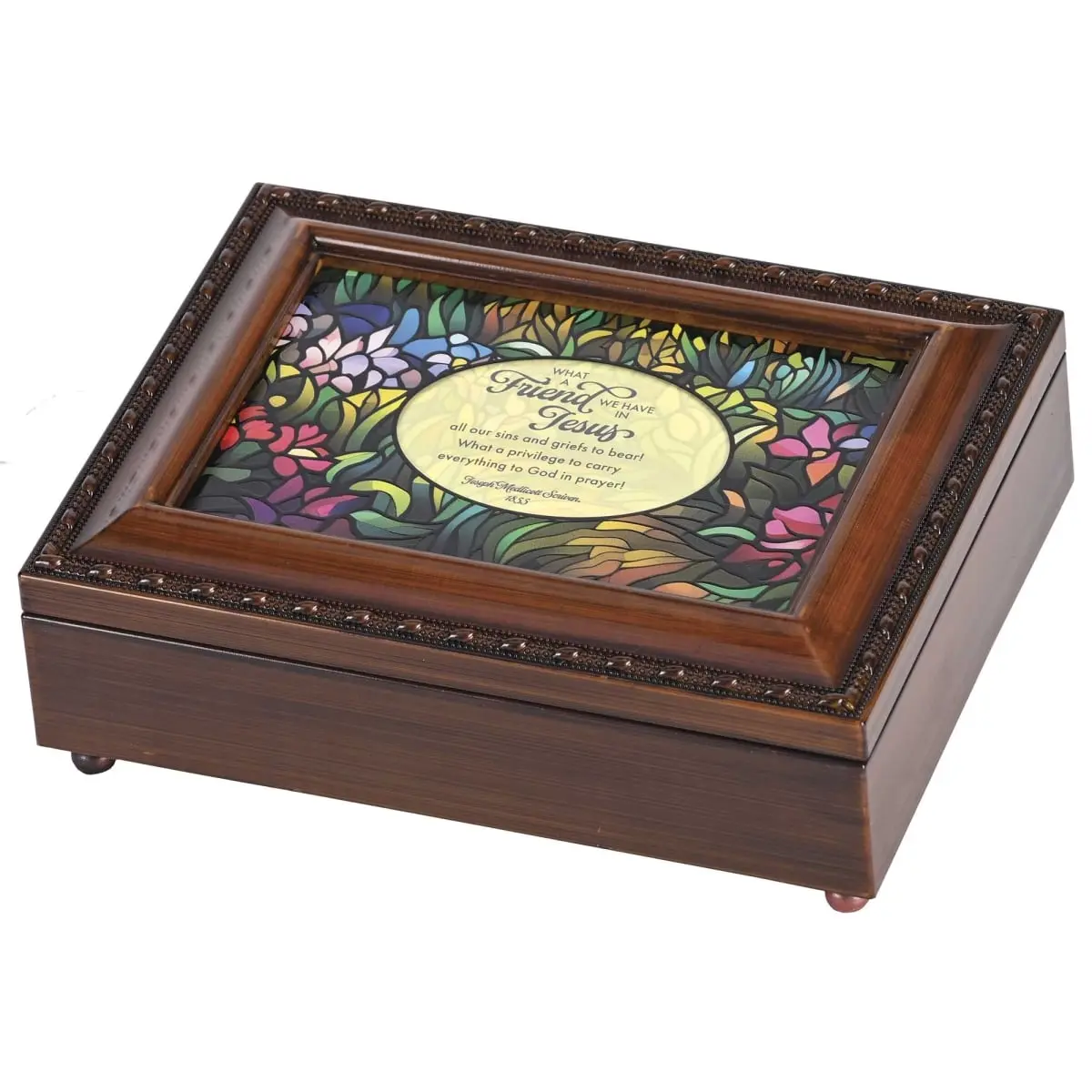 Dicksons BOXMBWG-120 Traditional Oval Wooden-Metal Glass Photo Music Box - 8 x 2-3/4 x 6, Plastic Scratch-Resistant With Lid, 360-Degree Rotating Multi-Compartment Stand, Living Room Home Decor, Birthday Gift, Plays "What A Friend We Have In Jesus", Decor