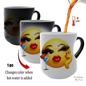 Thermosensitive Ceramic Mug, Cherry-Topped Martini Design, Magic Color-Changing Feature, Perfect for Coffee Lovers & Unique Gifts