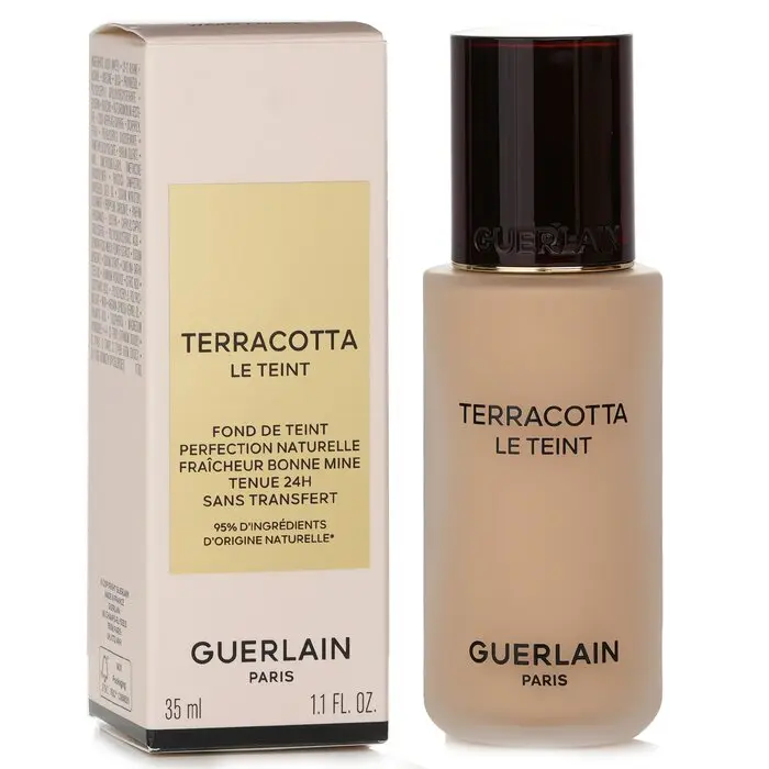 Guerlain Terracotta Le Teint Cosmetic Foundation - 1W Warm, 24H Wear, No Transfer, Oil-Balanced, Hydrating Flawless Coverage, Healthy Glow, Natural Perfection, 35ml/1.1oz