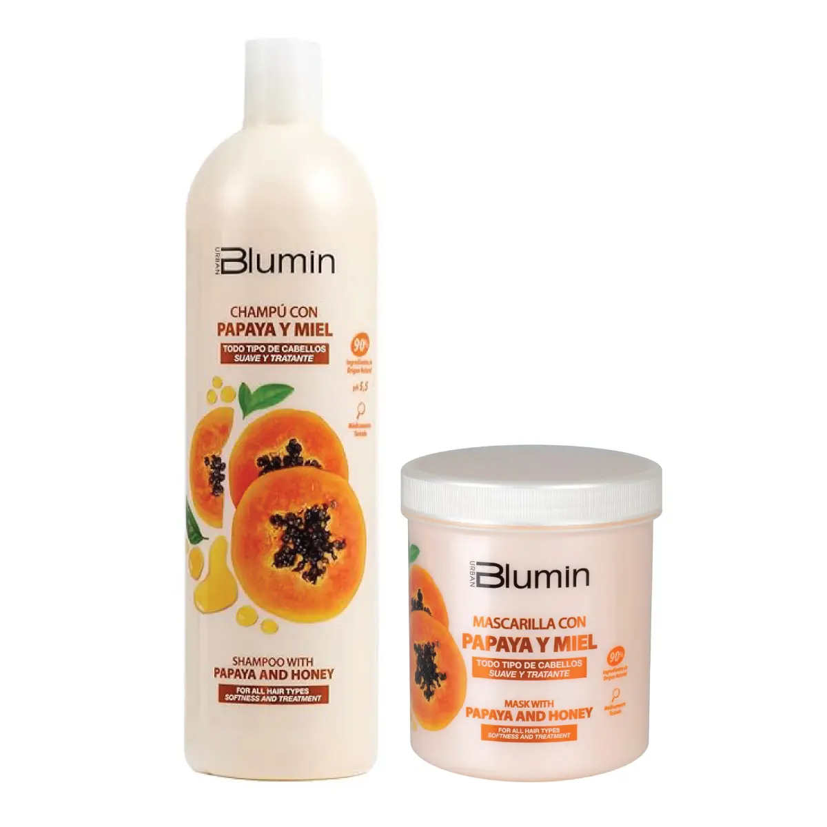 Blumin Papaya Kit - Shampoo 1000ml + Mask 700ml (For Shine, Nourishing and Repair)