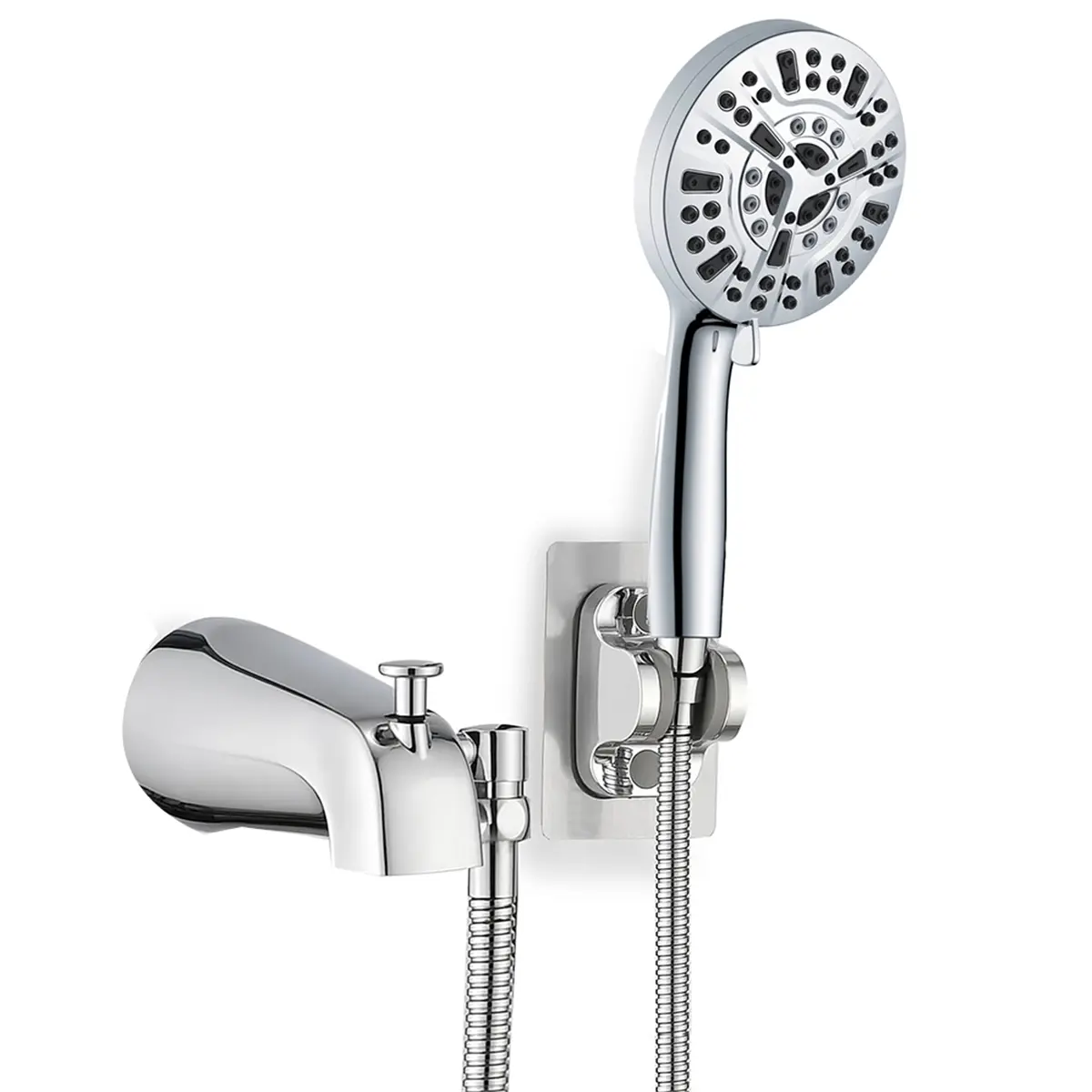 All Metal Chrome Bathtub Faucet with 9 Sprayer Settings, Built-in Diverter, Universal Fit Adapters, Handheld Shower Compatibility, Easy Installation, Pressure Shower Head Enhancement