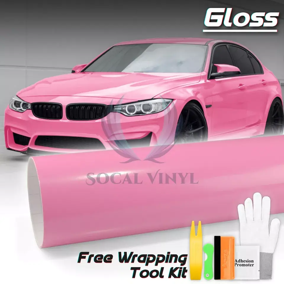 Gloss Glossy Pink Car Vinyl Wrap Sticker Decal Film Air Release Bubble Free