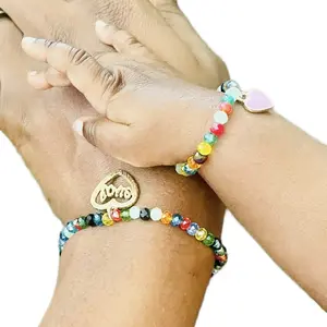 2 Pieces Beads Making Mother and Daughter Matching Hand Beads Bracelet - Unisex Custom Beads for Adults Women Men Kids