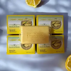 Lemon Complexion Bar Soap 4-Pack, Body Care Cleanser for Skin Repair and Toning, with Wheat & Oat Bran, Alcohol-Free for Dry Skin, 125g Each