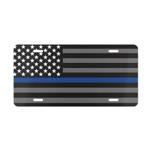 [SALE 50%] Thin Blue Line Flag Law Enforcement Support Decorative License Plate Custom Front Car Tag 6x12in, Glossy Finish Aluminum Plate for Cars, Trucks, Garage or Wall Display