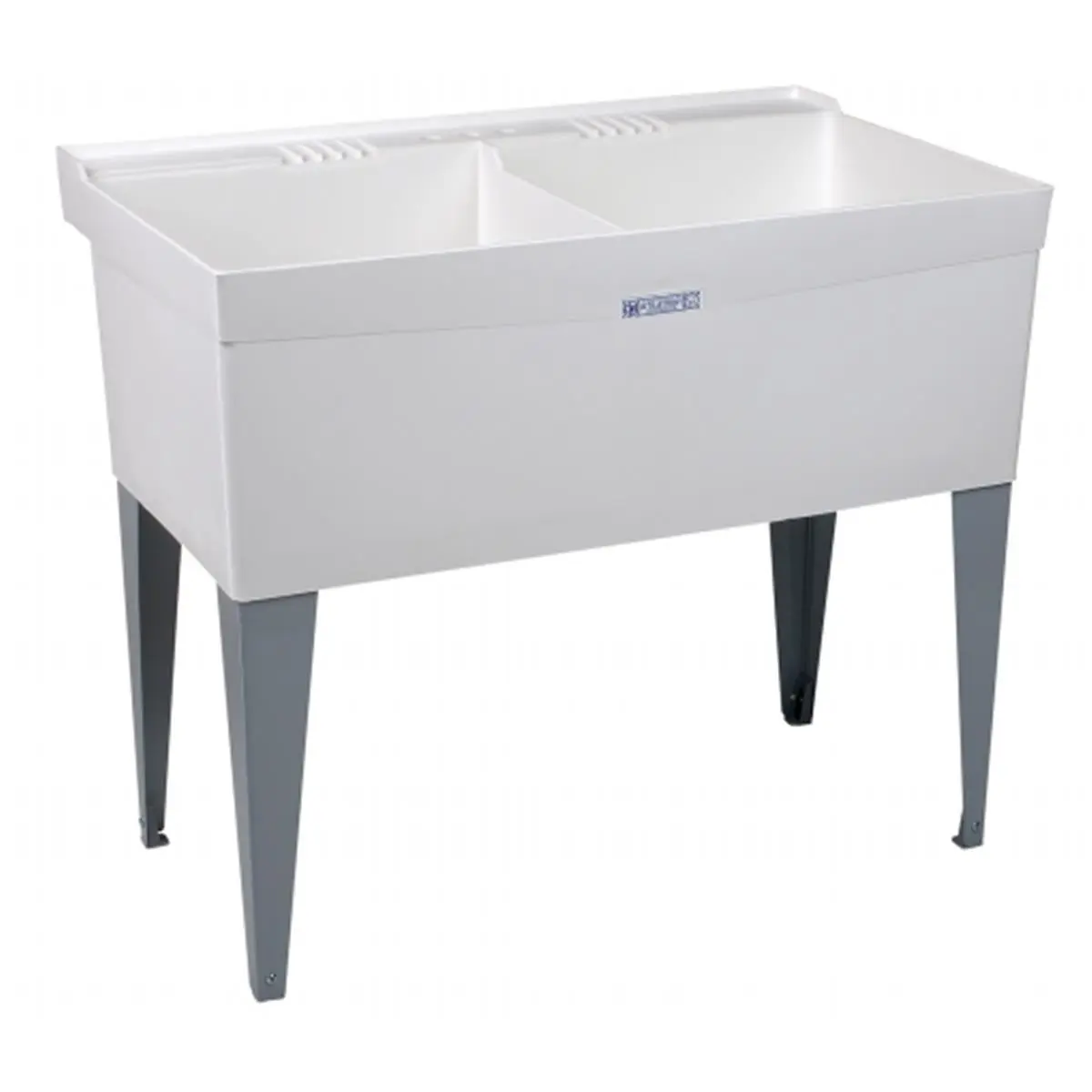 212 MAIN Double Bowl Laundry Tub, Solid Rectangle 1-Piece Molded Plastic Basin with Smooth Finish and Overflow Guard, 40in x 24in x 34in, White, Basin Container, One-Piece