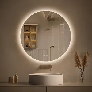 24 Inch Round Backlit Mirror with Lights, Circle LED Mirror for, Fogless, Stepless Dimmable, 3 Color Changing, Memory, IP54, Shatterproof