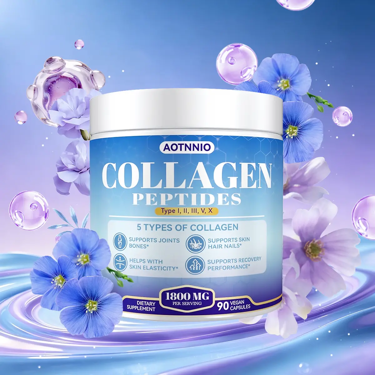 Hydrolyzed Collagen Peptides Capsules|Grass-Fed Type I,II,III,V,X|Vitamin C Blend|Supports Hair Nail Skin Joint Gut|Unflavored Collagen Protein Capsules|For Men Women