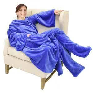 Catalonia Wearable TV Blanket with Sleeves Arms & Feet pockets for Adult Micro Plush Fleece Large Wrap Throw Robe 75 x 5