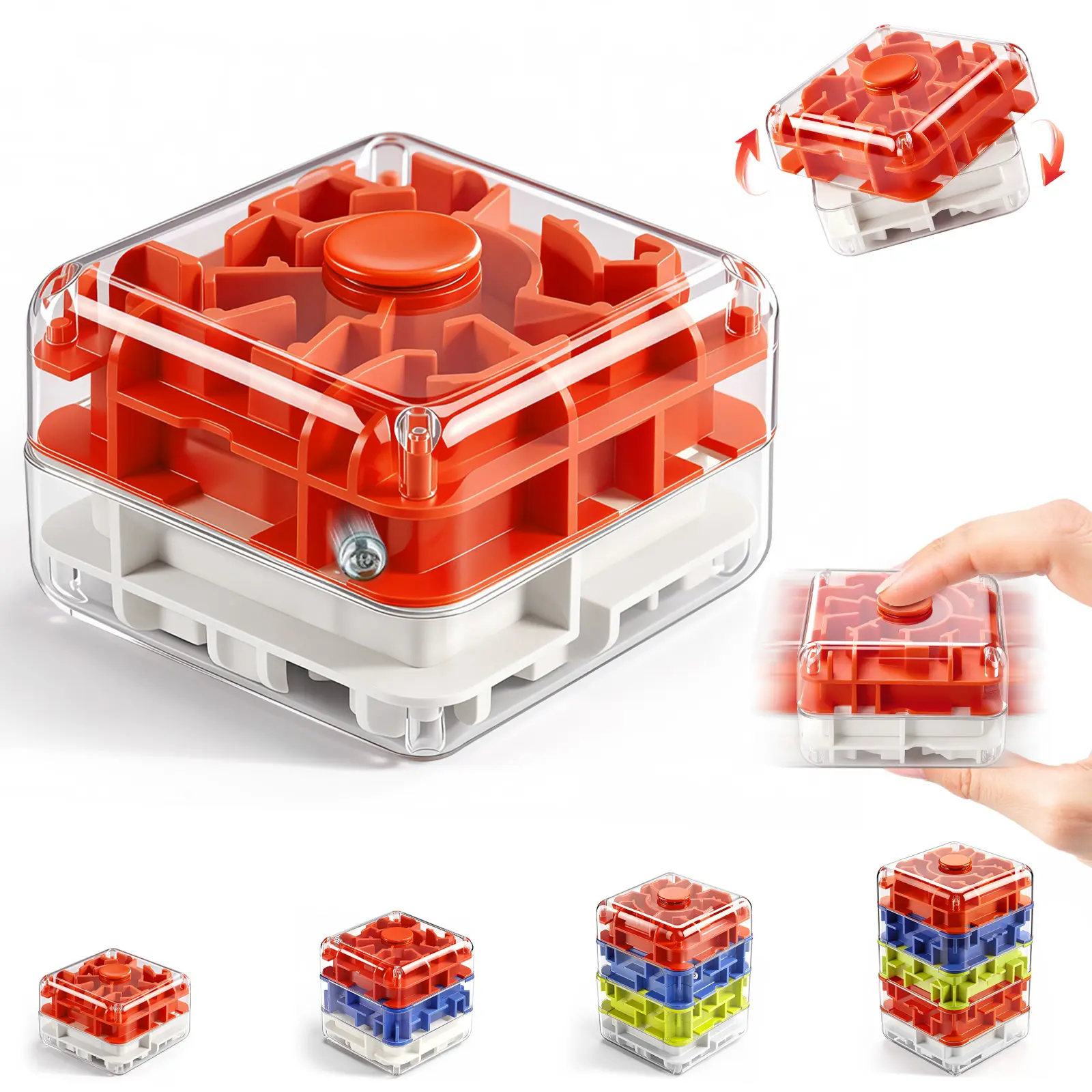 Sohochic Unisex 2-in-1 Plastic Compact Fidget Cube Toy - Maze Puzzle, Fidget Spinner, Sensory Stress Relief Brain Teaser Travel Gift for Kids