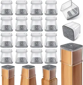 24 Pack Square Chair Leg Floor Protectors, Silicone Felt Furniture Leg Caps for Hardwood & Tile Floors, Ideal for Dining Room, Kitchen & Office Chairs