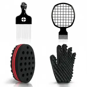 Curl Sponge Set with Glove, Metal Brush Pick and Twist Comb for Men and Women