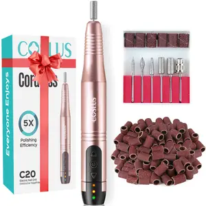 COSLUS C20 Professional Electric Nail Polisher Portable Wireless Rechargeable with 6 Bits & Sanding Bands for Gel Powder Nail Art Low Noise Heat Home Salon Use Springtok Cordless Lightweight Manicure Pedicure Daily,Nail Care Tool,Nail Drill Bits