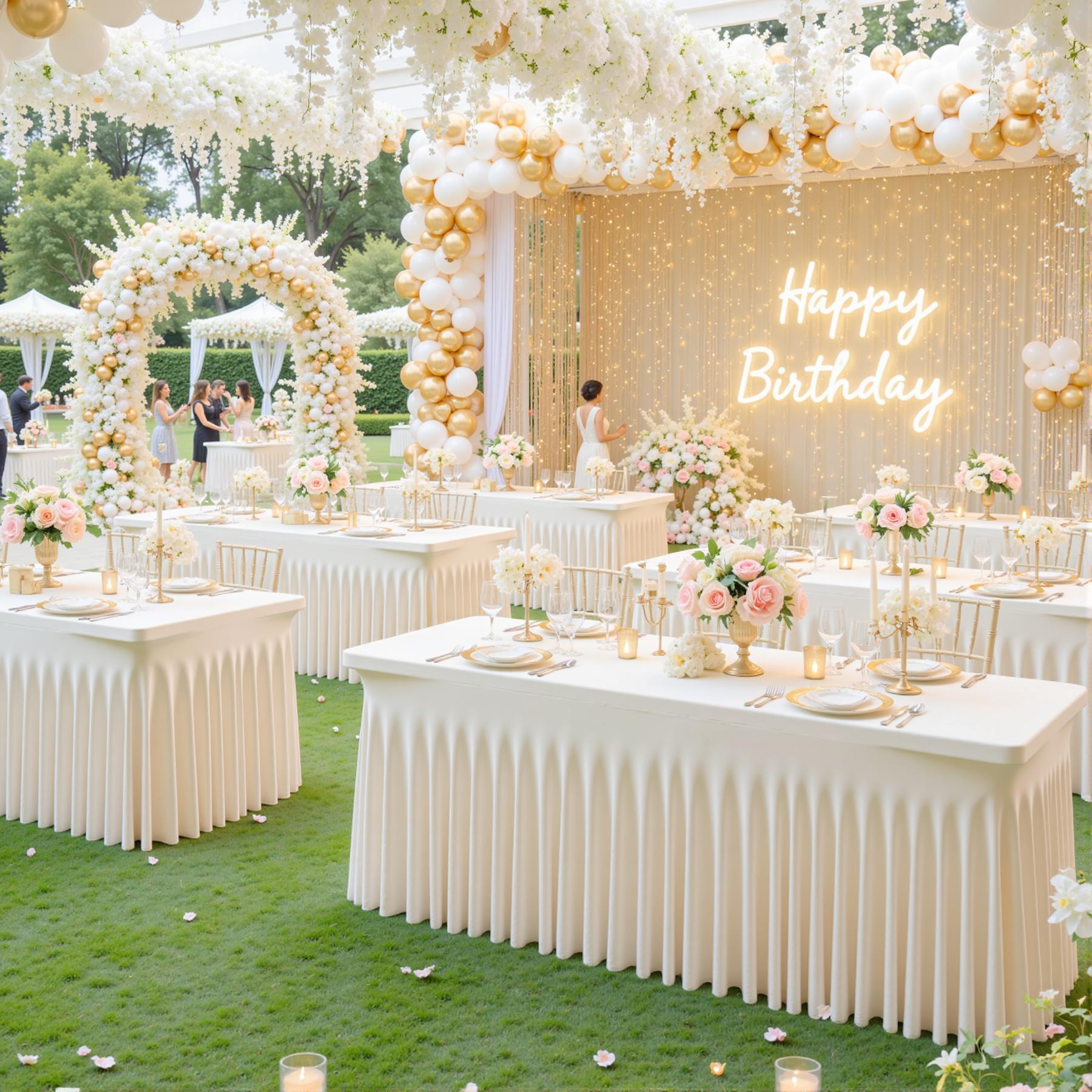 4/6/8FT Spandex Tablecloths for Rectangle Tables Wrinkle Free Washable  Table Cloth Rectangle Stretch Fitted Table Cover with Skirt for Wedding Birthday Party Banquet Baby Shower Buffet Event Summer Vibes Outdoor Fun