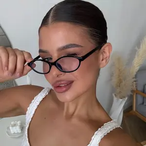 Petite Oval Eyeglasses - Minimalist Slim Frame with Lightweight Temple Arms, Blue Light Blocking Lenses Perfect for Neutral Aesthetic and Everyday Smart Casual Looks