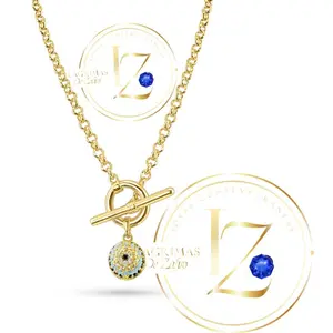 Toggle Clasp Necklace with Eye Pendant 20 Inches Adjustable Chain Fashion Jewelry Gold Tone Elegant Design