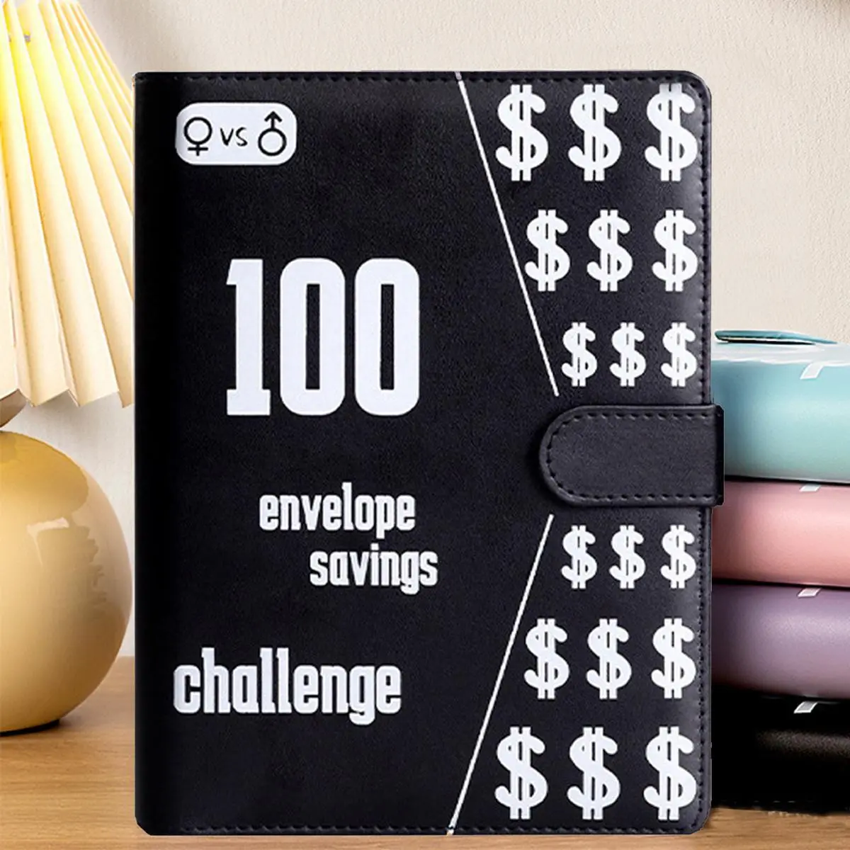 100 Envelope Challenge Kit - A5 Binder Magnetic PU Leather Office Stationery, 100-Day Money-Saving Tool Equipped with Hidden Compartments, Card Pockets, Pen Loop, Portable, Durable for Festival Gifting to Friends, Relatives, Wholesale Supplies