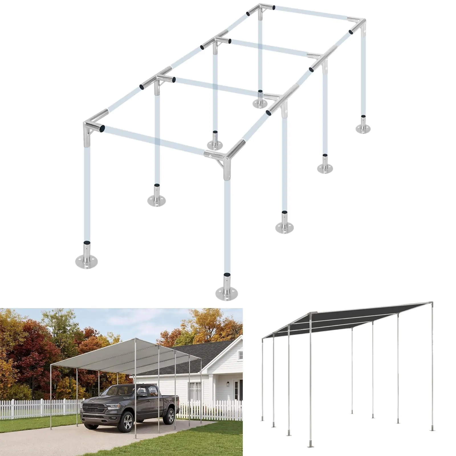 Galvanized Steel 8-Leg Canopy Fittings Kit, 1-3/8 in 16-Piece Metal Carport Connectors, DIY Pack for Shed, Greenhouse Metal Frame Projects