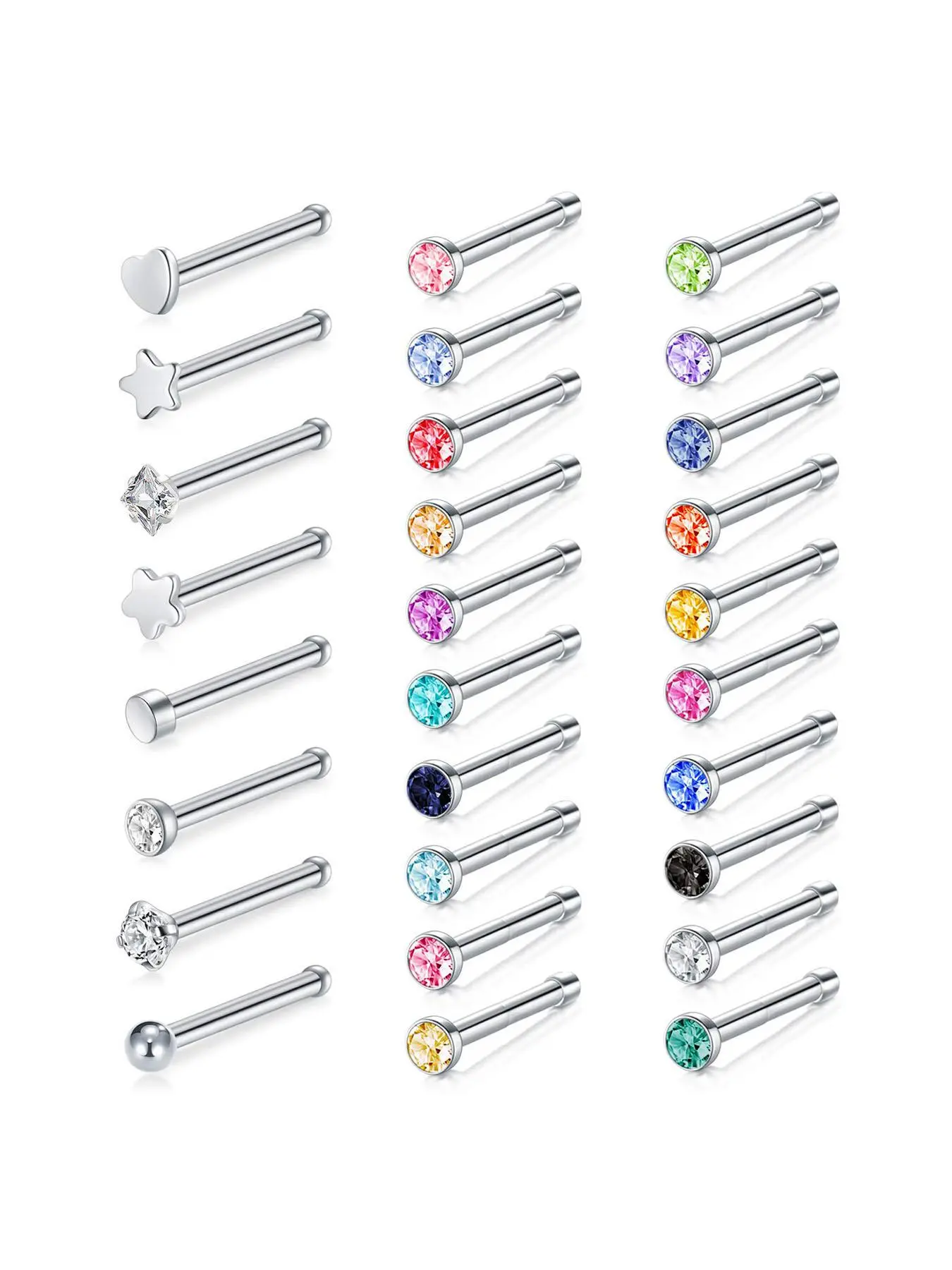 Elegant Artificial Crystal Nose Studs, New Fashion Stainless Steel Nose Rings Set for Women & Men, Fashion Jewelry for Party, Daily Clothing Decor, Nose Piercing Jewelry, Body Piercing Jewelry