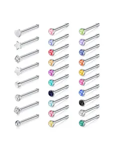 Elegant Artificial Crystal Nose Studs, New Fashion Stainless Steel Nose Rings Set for Women & Men, Fashion Jewelry for Party, Daily Clothing Decor, Nose Piercing Jewelry, Body Piercing Jewelry