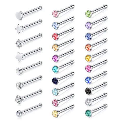 Elegant Artificial Crystal Nose Studs, New Fashion Stainless Steel Nose Rings Set for Women & Men, Fashion Jewelry for Party, Daily Clothing Decor, Nose Piercing Jewelry, Body Piercing Jewelry