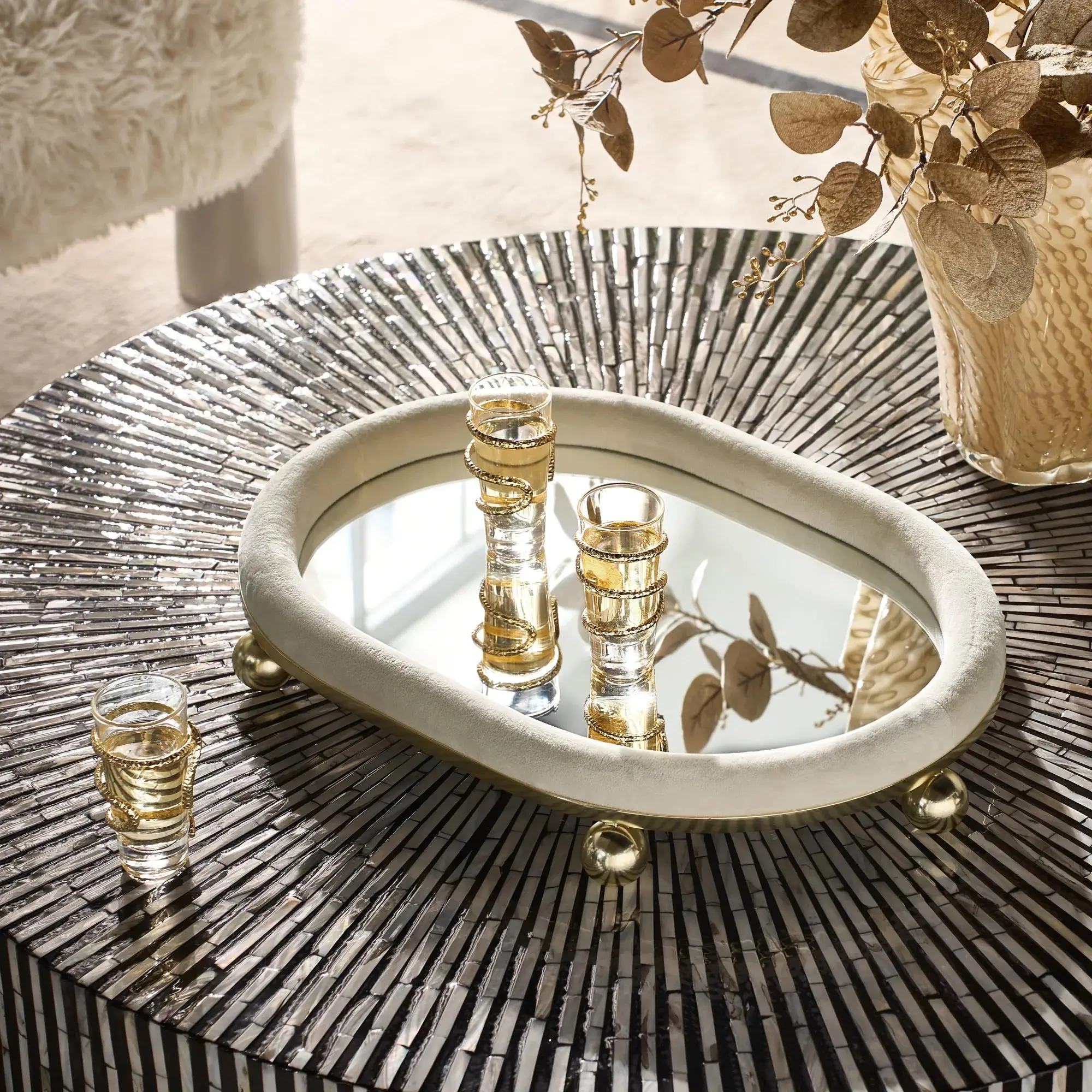 Z Gallerie Capri Vanity Mirror Tray, Metallic Reflective Home Decor Accessory with Bauble Accents for Display Trays Use