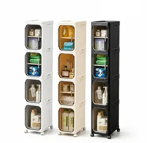 [DealsForYouDays] ZUVV 4-Tier Tall Narrow Storage Cabinet - Slim Durable Freestanding Cabinet with Adjustable Shelves, Wheels, 27 gal Capacity for Small Spaces, Small Room Organization Products SummerSurvivals