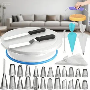 64-Piece Baking Decorations Kit with Video Tutorial, Leveler & Piping Tips - Complete Cake Decorating Supplies Set for Beginners, Includes Spatulas, Scraper and Gift-Ready Packaging