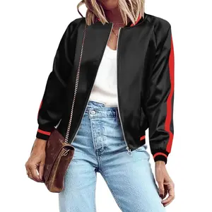 Zeagoo Women's Bomber Jacket Lightweight Zip Up Jacket Casual Striped Jacket Coat Outerwear Windbreaker with Pockets zip hoodies sports jacket