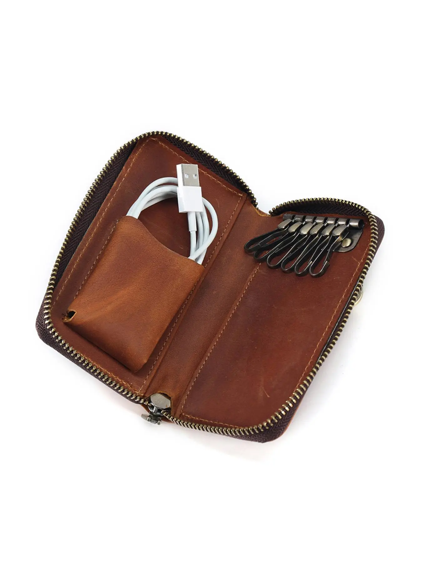 Genuine Leather Keychain Wallet for Men and Women - Vintage Style, Compact Organizer with Secure Zipper Closure and Easy Access Keyring Attachment, Ideal for Daily Commute