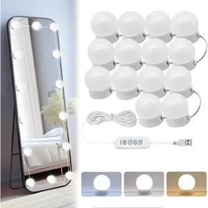 LED Vanity Lights for Mirror - 14 Dimmable Bulbs, Adjustable Color & Brightness, USB Power, Mirror Lights Stick  for Makeup Table