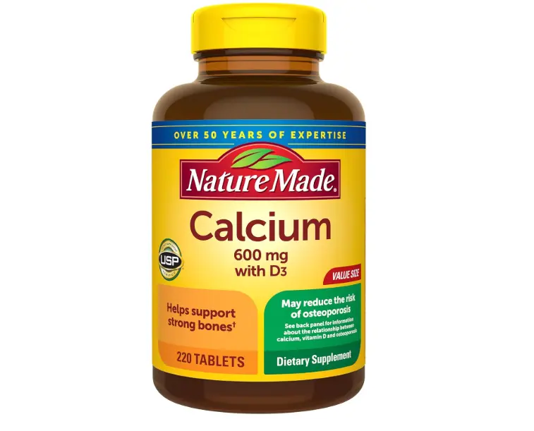Calcium 600 mg with Vitamin D3, Dietary Supplement for Bone Support, 220 Tablets