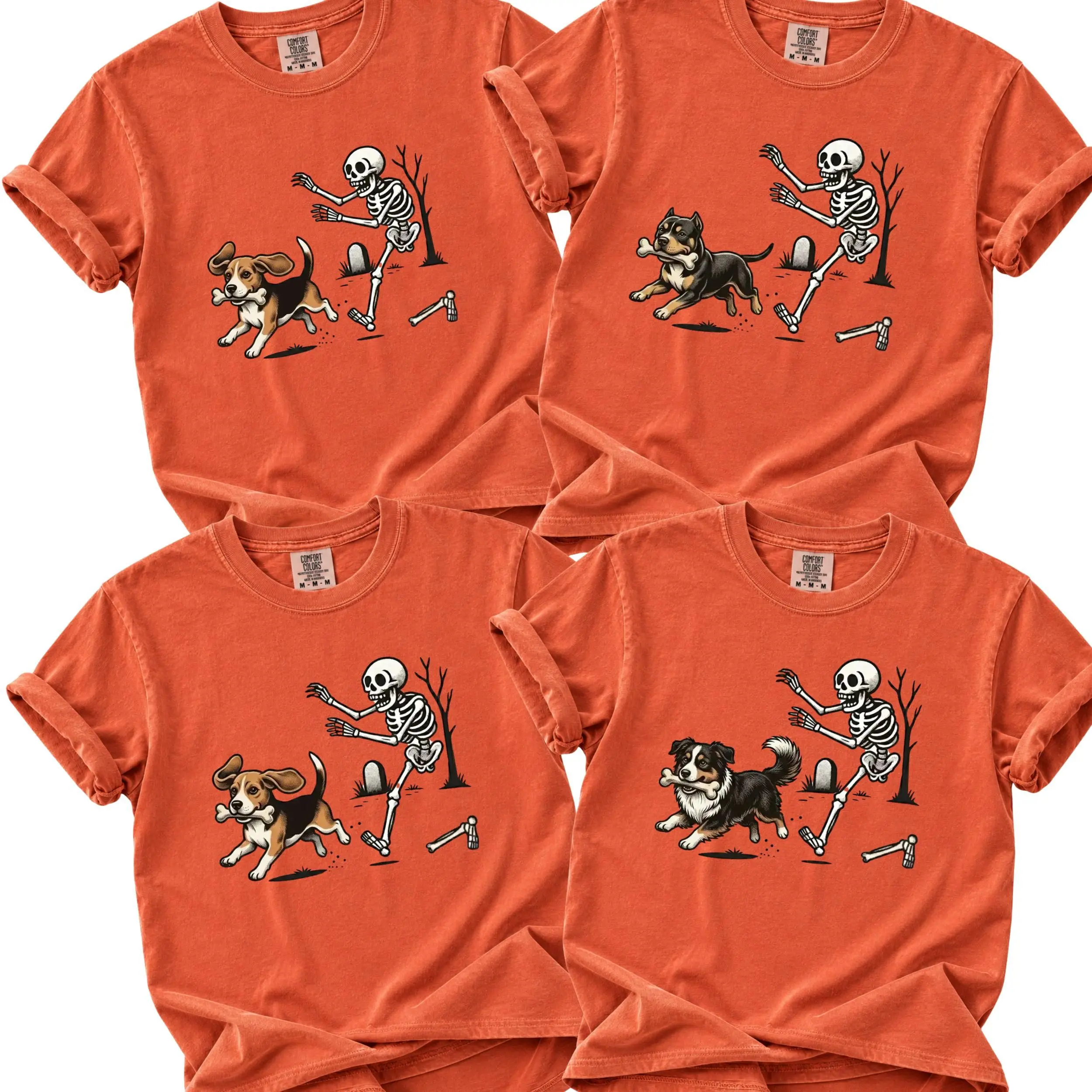 Comfort Colors 50+ Dog Breeds Halloween Skeleton Tee, Funny Spooky Season Dog Lover Shirt, Pet Costume Graphic Tee, Unisex Halloween Dog Shirt - Valley State Co