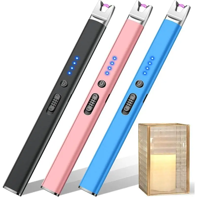 3-Pack Flameless Candle Lighters, Cylindrical Body Electric USB Rechargeable Plasma Arc Lighters for BBQ, Kitchen, Grill Use (Portable Home Supplies), Cylindrical Body Lighters