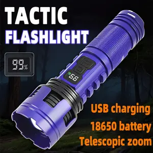 Strong Light Flashlight, Lightweight, USB Charging, Waterproof, Scalable Zoom, Battery Display, Multi Level Lighting Modes, Super Bright Flashlight