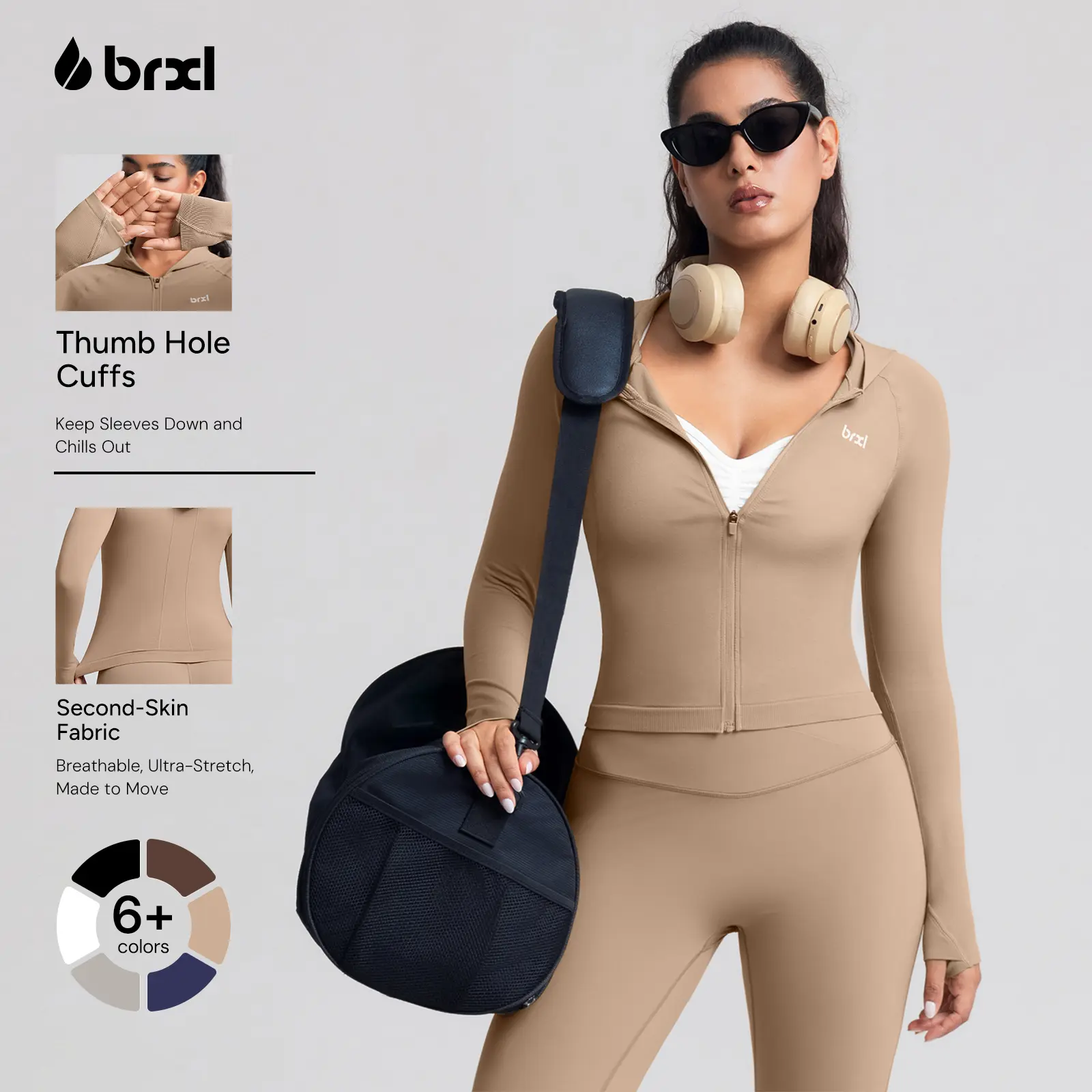 BRXL Slim‑Fit Seamless Zip‑Up Hooded Jacket, Nylon Spandex Breathable Athletic Outerwear With Thumb Hole & Vent Panels, All‑Season Gym & Casual Athleisure Top #sohochi #backtoschool