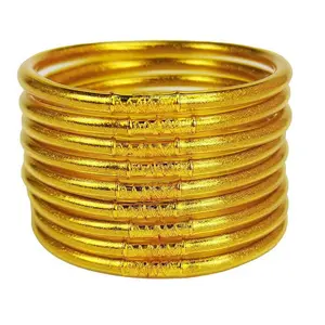 Women's 9-Pcs Stackable Layered Jelly Bracelets - Silicone Glitter Cow Stamp Bangles, Trendy Daily Wear Costume Jewelry Gift