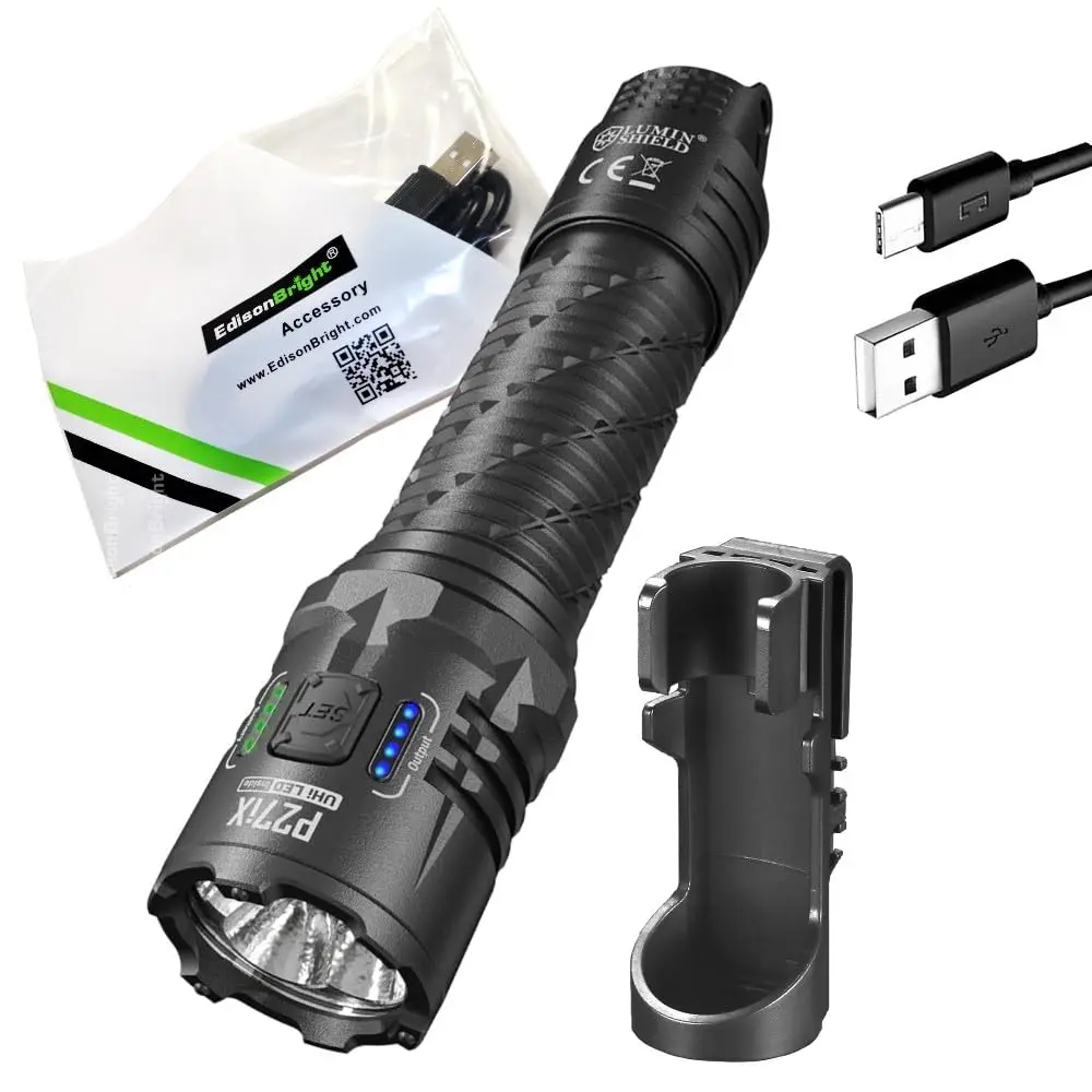 Nitecore P27iX 5000 Lumen Rechargeable Dual Switch High Output EDC Tactical Duty Flashlight w/EdisonBright Charging Cable